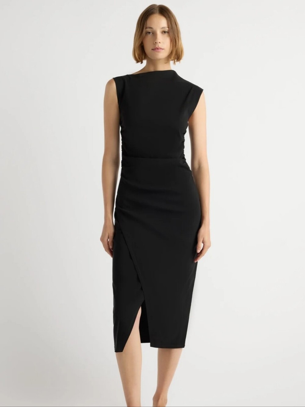 Modern Citizen Manon Asymmetric Neck Ruched Dress Black Size Small